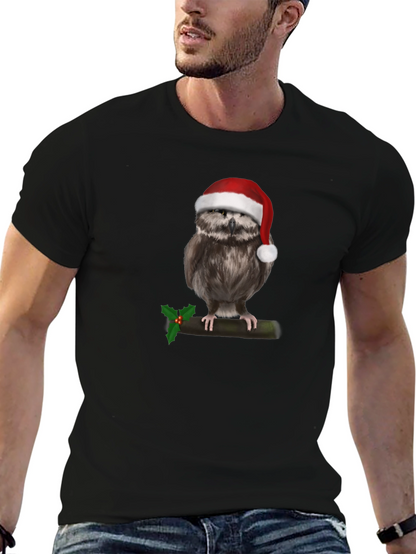 Camiseta Negra con Búho Navideño