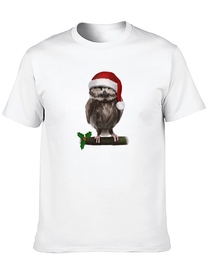 Camiseta Negra con Búho Navideño