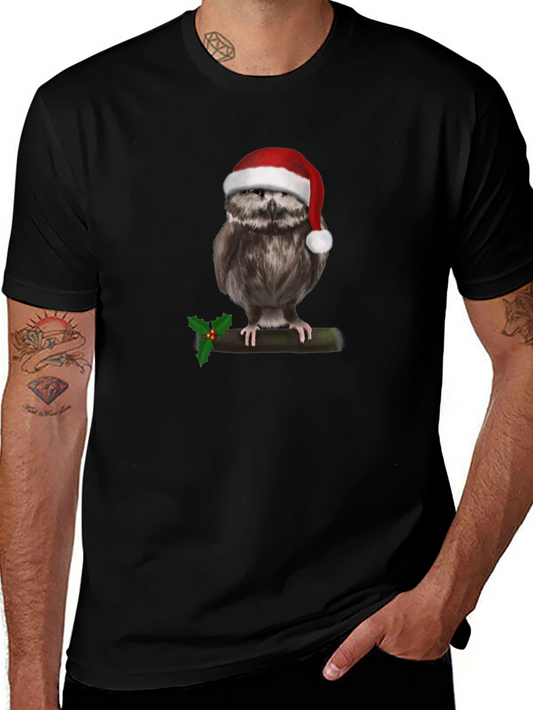 Camiseta Negra con Búho Navideño