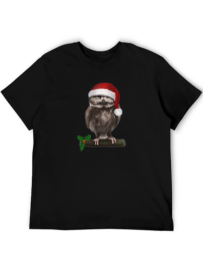 Camiseta Negra con Búho Navideño