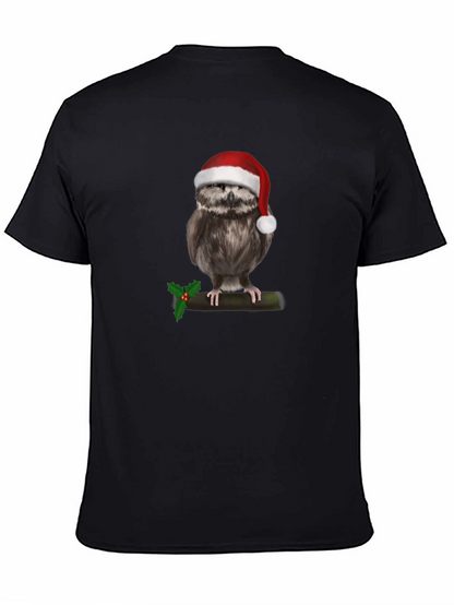 Camiseta Negra con Búho Navideño