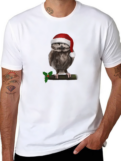 Camiseta Negra con Búho Navideño