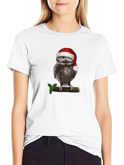 Camiseta Negra con Búho Navideño