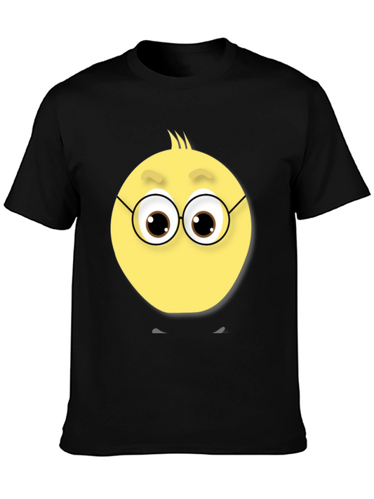 Camiseta Negra con Diseño de Emoticono Nerd