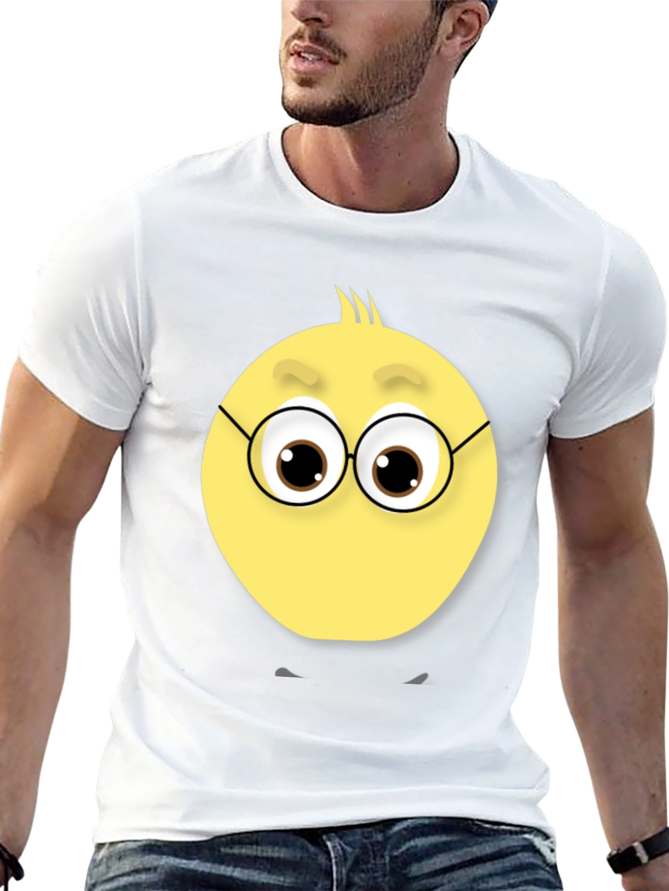 Camiseta Negra con Diseño de Emoticono Nerd