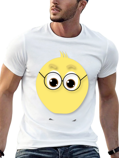 Camiseta Negra con Diseño de Emoticono Nerd