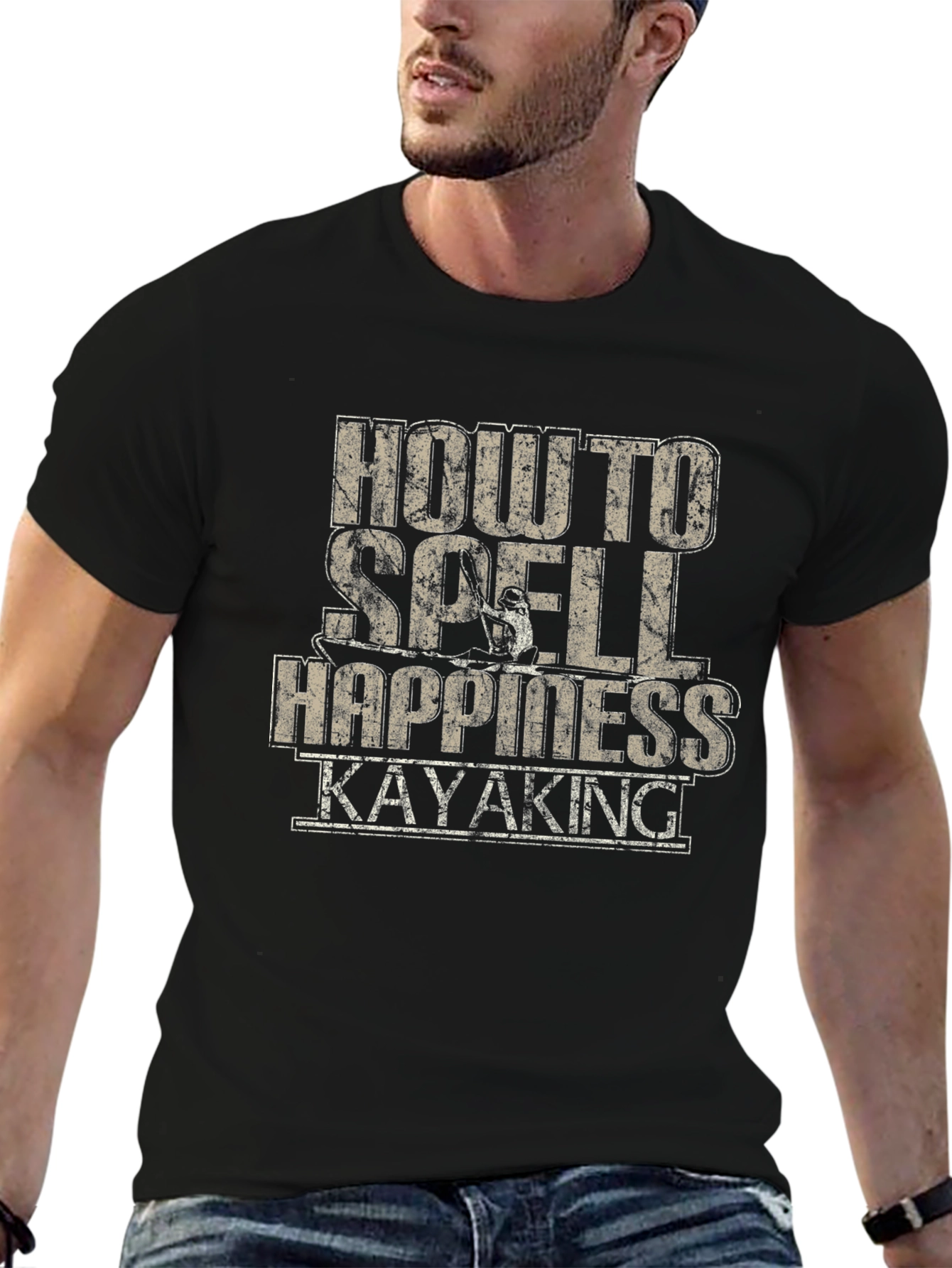 Camiseta Negra Cómo se escribe Felicidad: Kayak