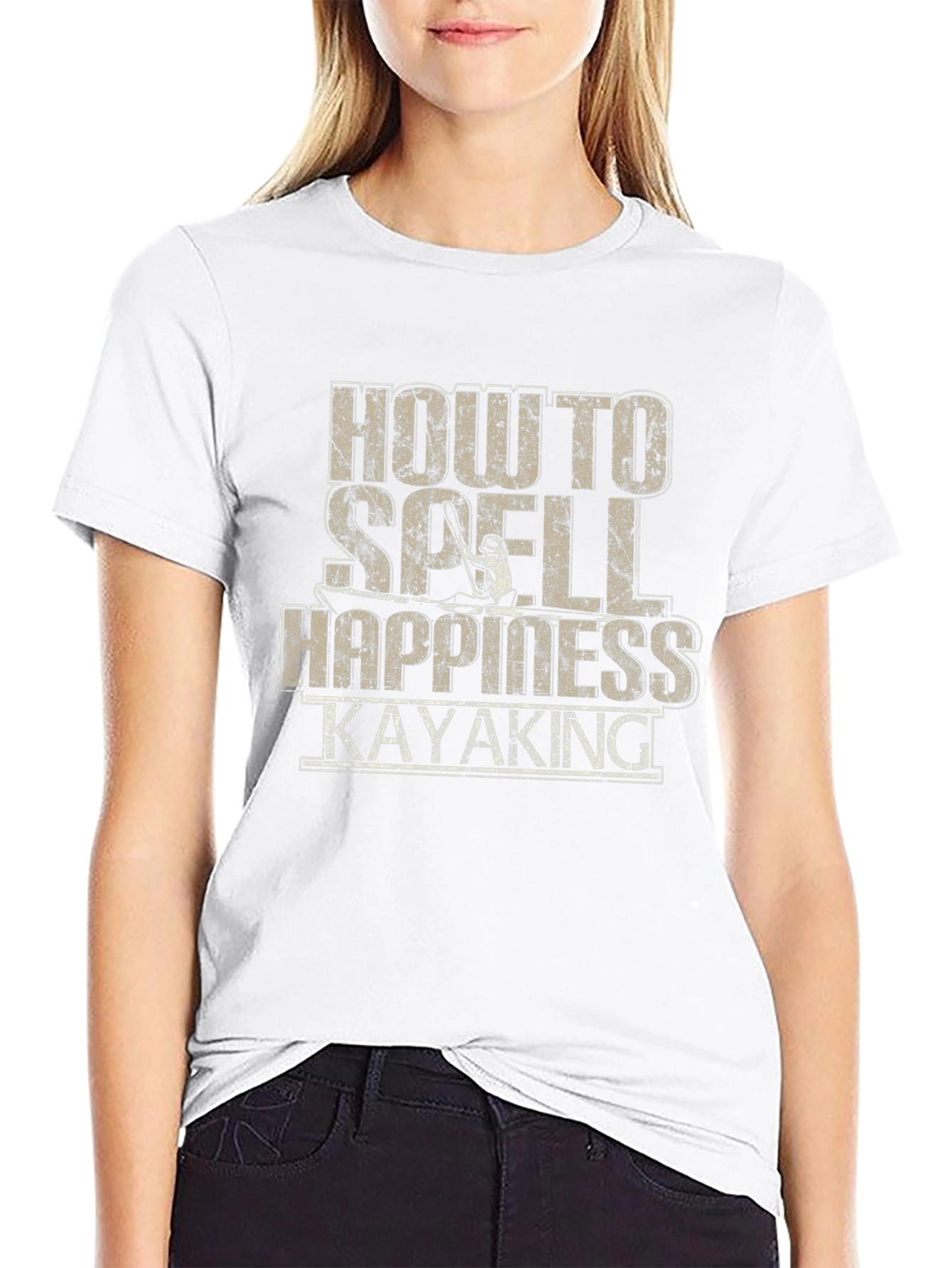 Camiseta Negra Cómo se escribe Felicidad: Kayak