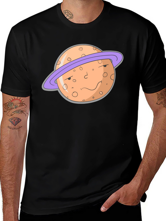 Camiseta Negra con Diseño de Planeta Serio