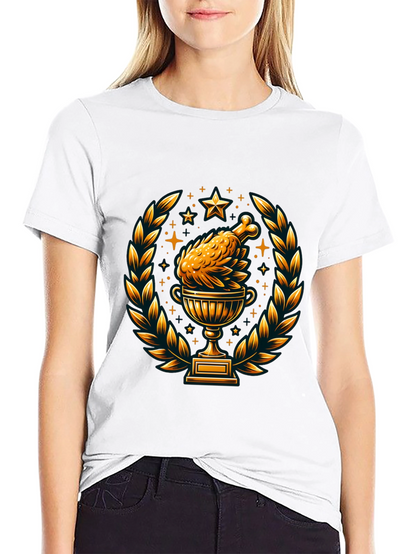 Camiseta Negra con Diseño de Pollo Trofeo Dorado