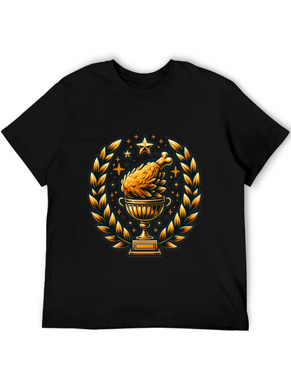 Camiseta Negra con Diseño de Pollo Trofeo Dorado