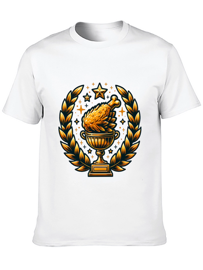 Camiseta Negra con Diseño de Pollo Trofeo Dorado