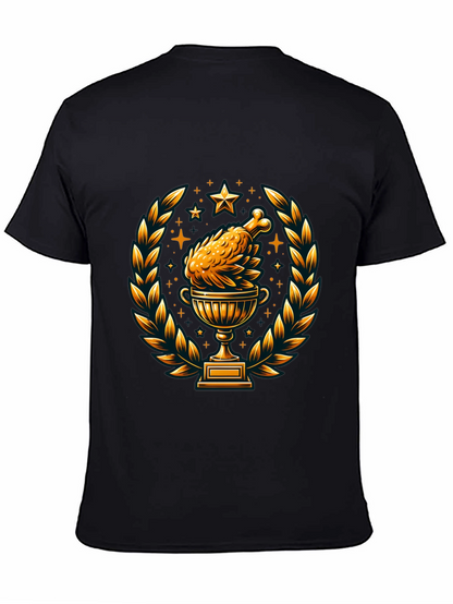 Camiseta Negra con Diseño de Pollo Trofeo Dorado