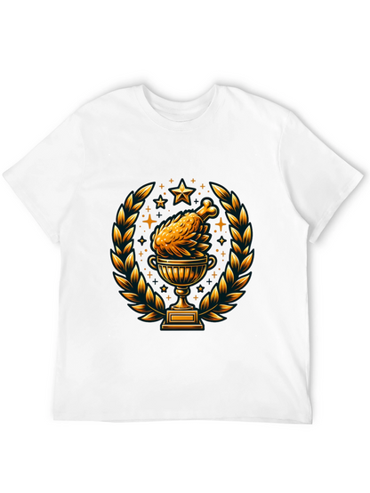Camiseta Negra con Diseño de Pollo Trofeo Dorado