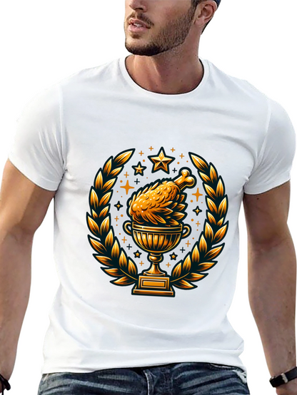 Camiseta Negra con Diseño de Pollo Trofeo Dorado