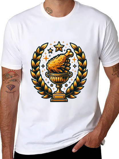 Camiseta Negra con Diseño de Pollo Trofeo Dorado