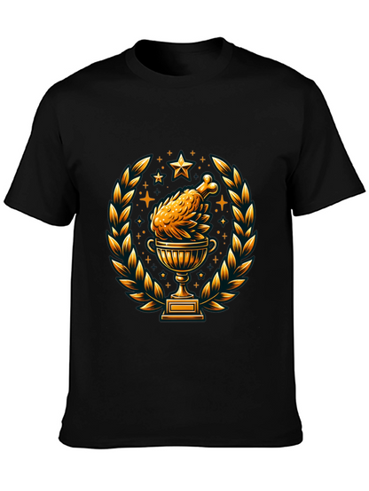 Camiseta Negra con Diseño de Pollo Trofeo Dorado