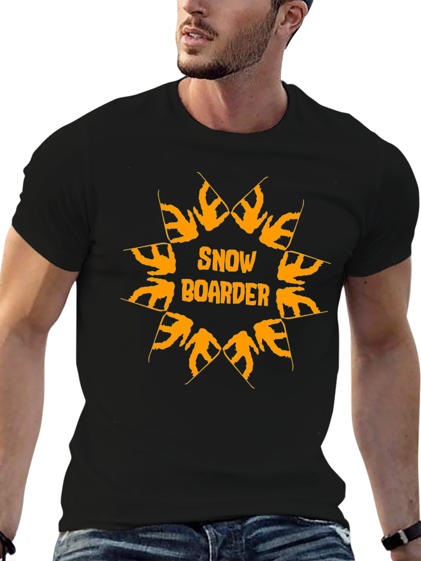 Camiseta Negra Snow Boarder Naranja