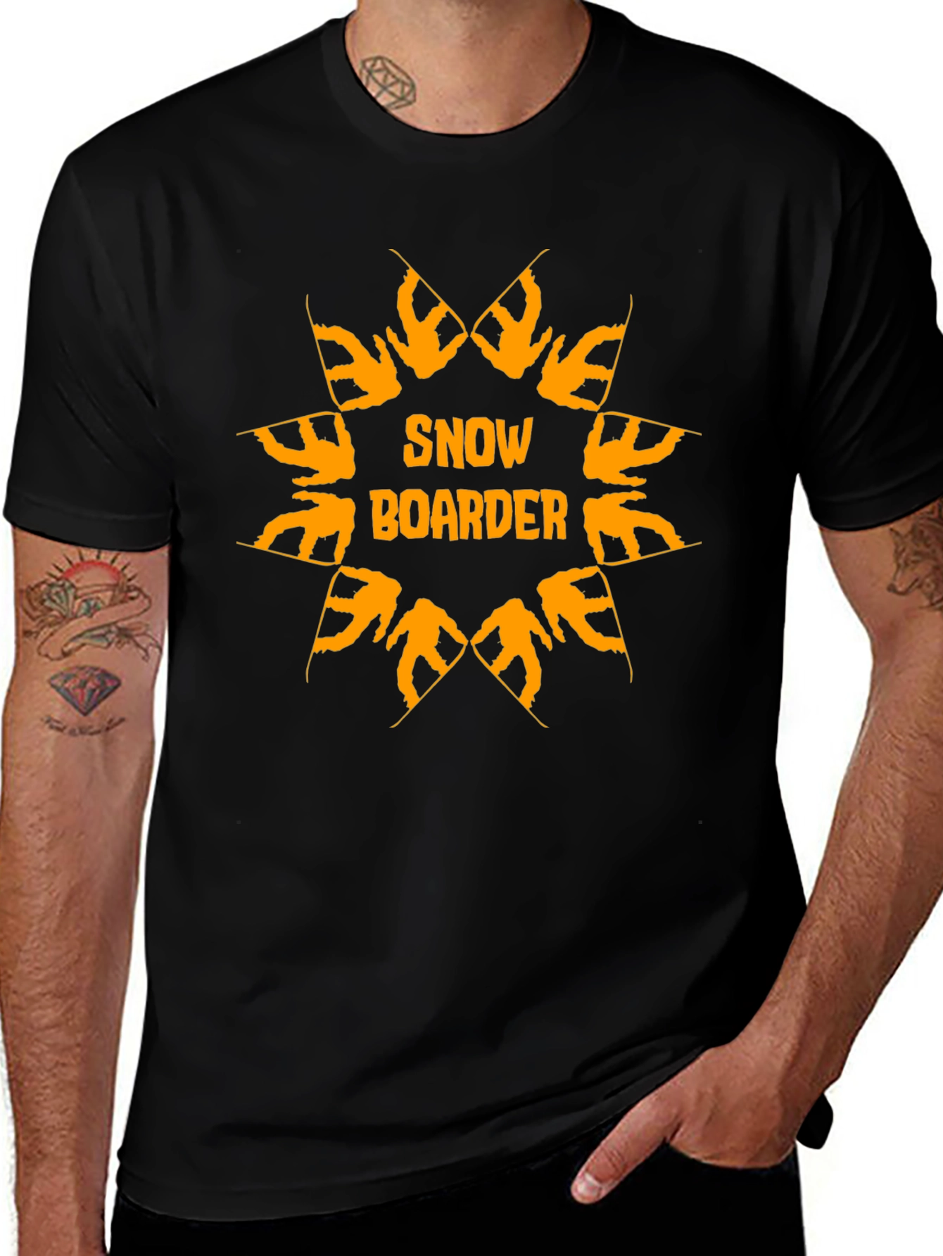 Camiseta Negra Snow Boarder Naranja