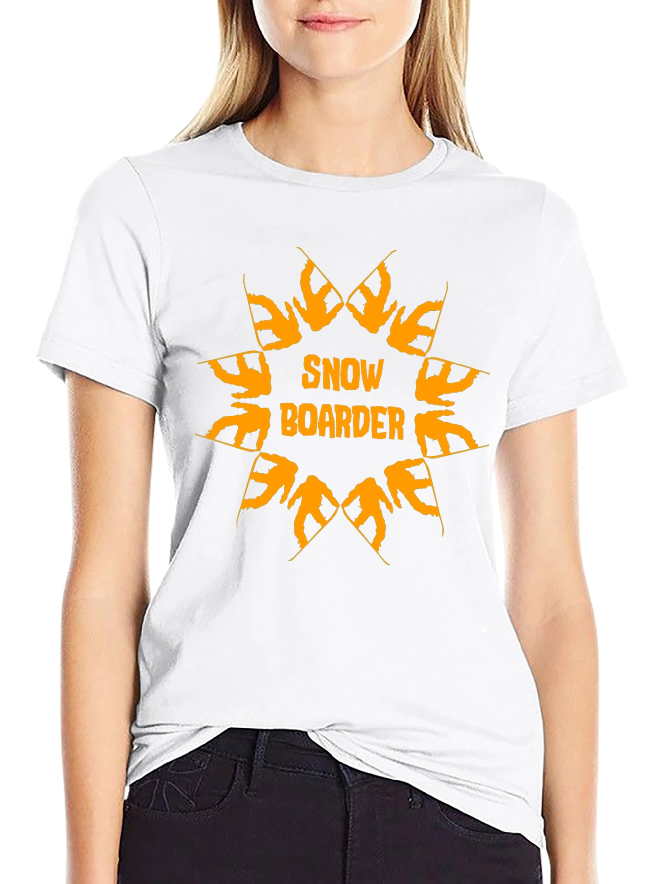 Camiseta Negra Snow Boarder Naranja