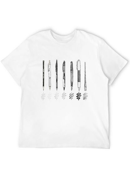 Camiseta Negra con Diseño de Bolígrafos
