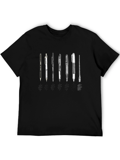 Camiseta Negra con Diseño de Bolígrafos