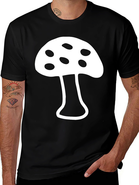 Camiseta Negra con Diseño de Hongo Blanco
