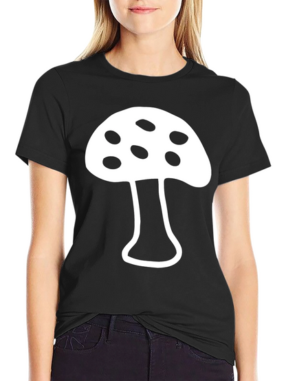 Camiseta Negra con Diseño de Hongo Blanco