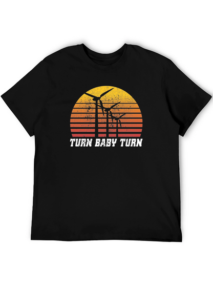 Camiseta Negra Retro Turn Baby Turn Energía Eólica