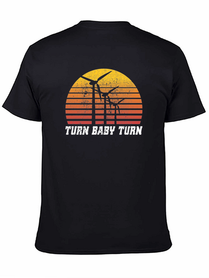 Camiseta Negra Retro Turn Baby Turn Energía Eólica