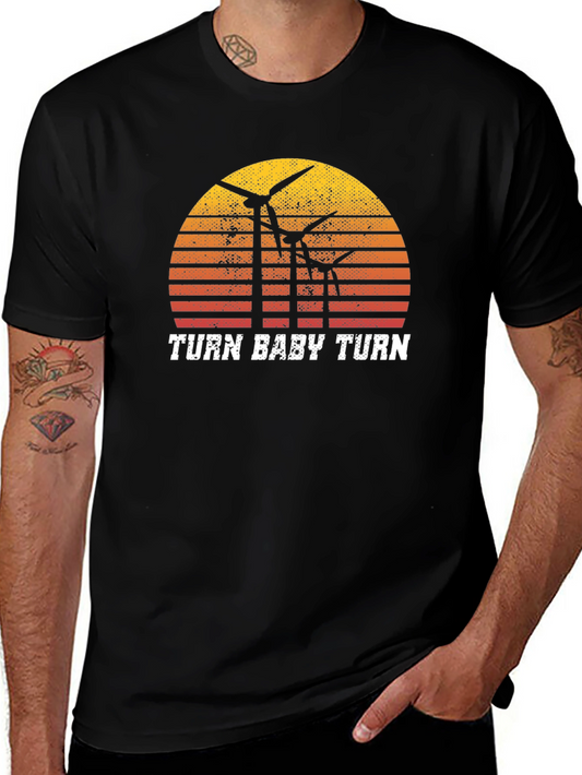 Camiseta Negra Retro Turn Baby Turn Energía Eólica