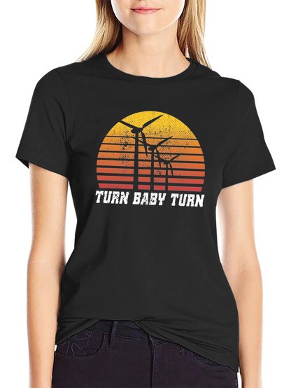 Camiseta Negra Retro Turn Baby Turn Energía Eólica