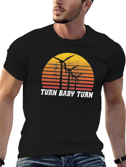 Camiseta Negra Retro Turn Baby Turn Energía Eólica