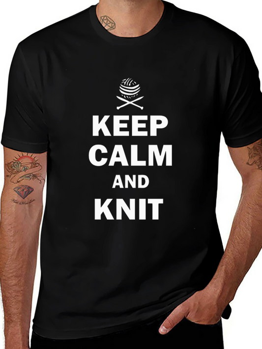 Camiseta Negra Hombre Keep Calm and Knit