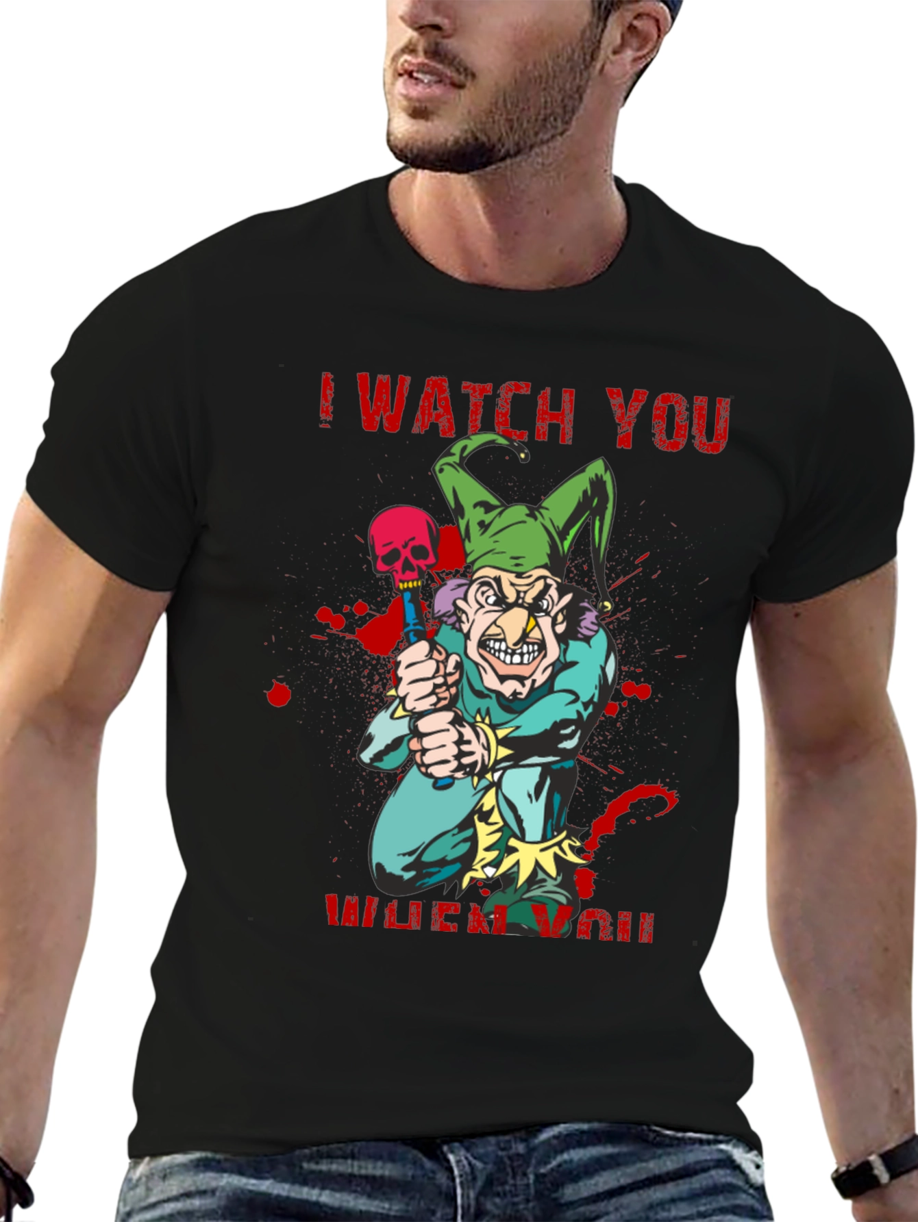 Camiseta Negra Te Observo Estilo Terror