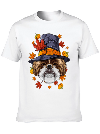 Camiseta Negra con Diseño de Perro Bruja Otoñal