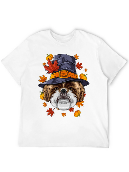 Camiseta Negra con Diseño de Perro Bruja Otoñal