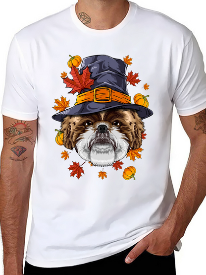 Camiseta Negra con Diseño de Perro Bruja Otoñal