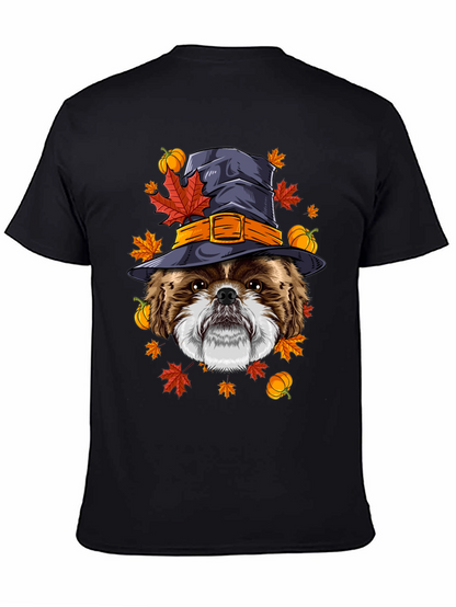 Camiseta Negra con Diseño de Perro Bruja Otoñal