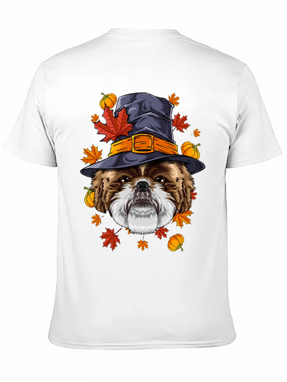 Camiseta Negra con Diseño de Perro Bruja Otoñal