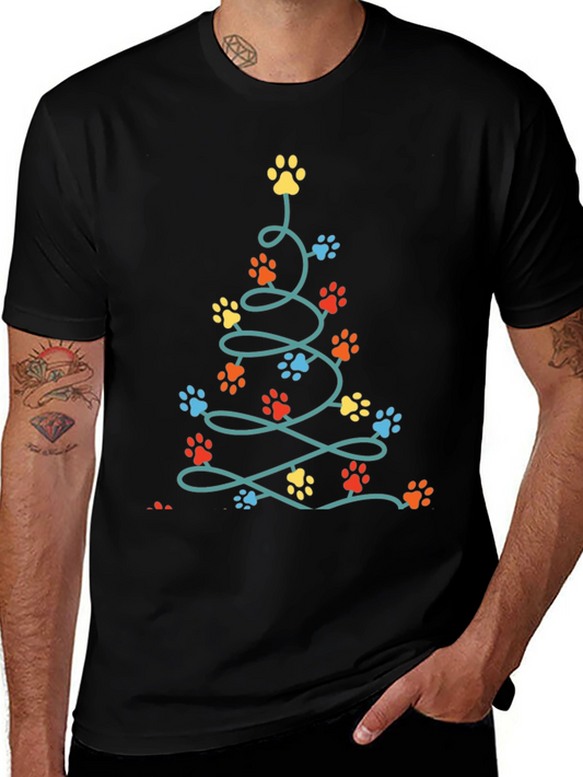 Camiseta Navideña con Huellas de Mascotas