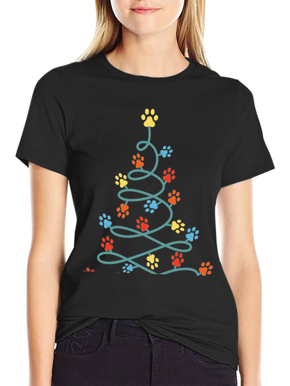 Camiseta Navideña con Huellas de Mascotas