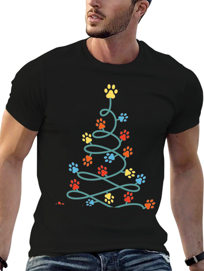 Camiseta Navideña con Huellas de Mascotas
