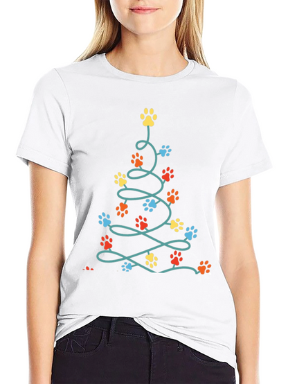 Camiseta Navideña con Huellas de Mascotas