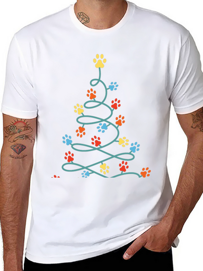 Camiseta Navideña con Huellas de Mascotas