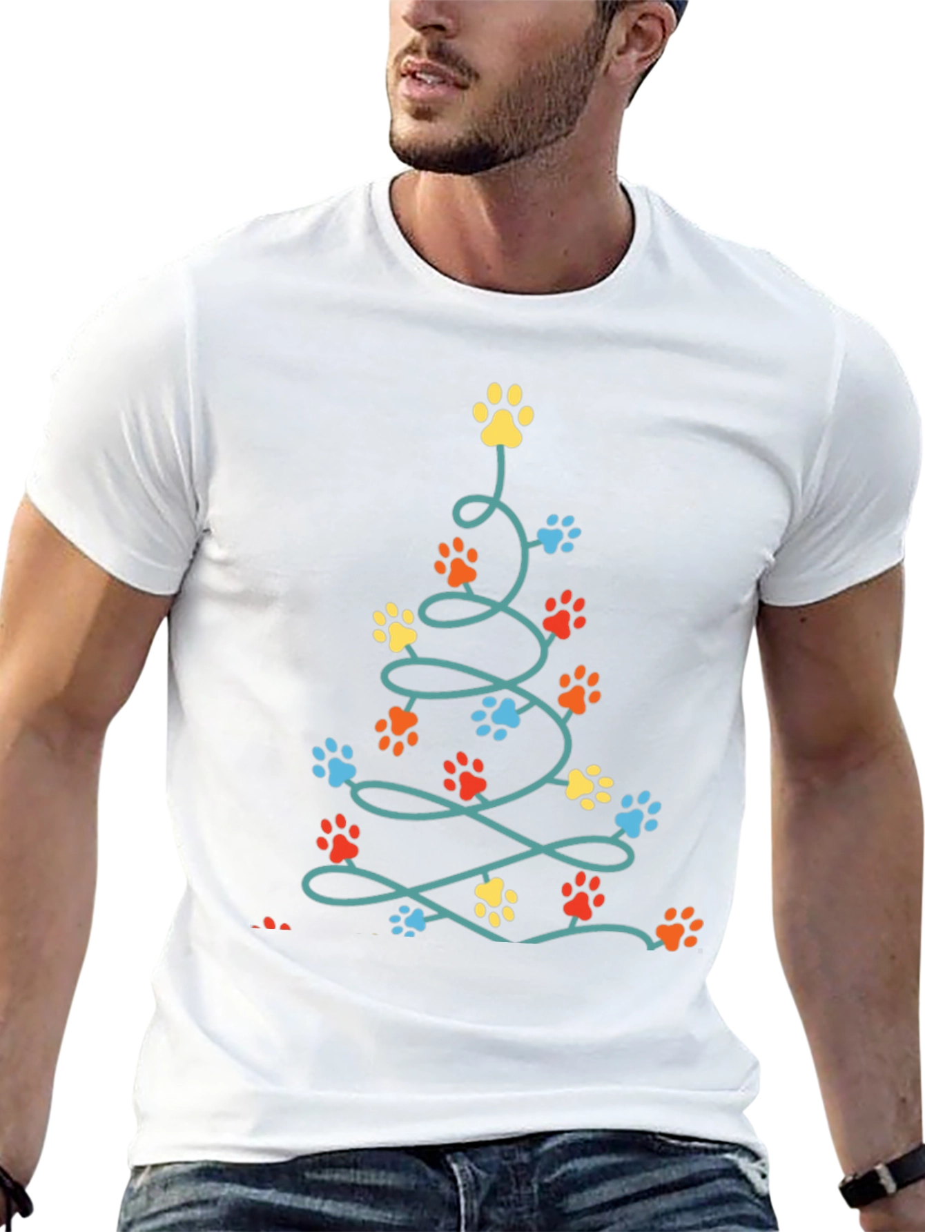 Camiseta Navideña con Huellas de Mascotas