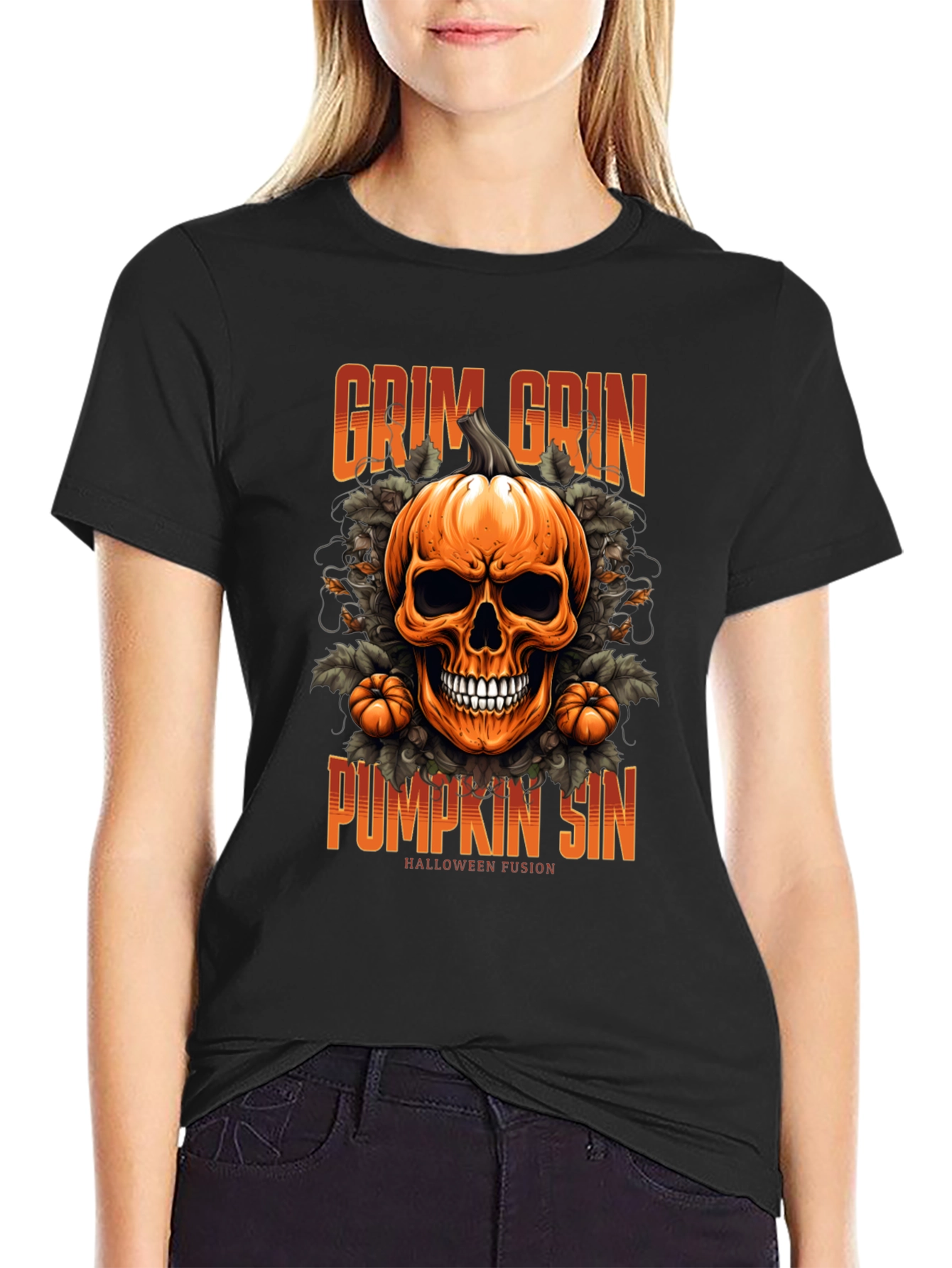 Camiseta de Halloween: Calabaza Grim Grin
