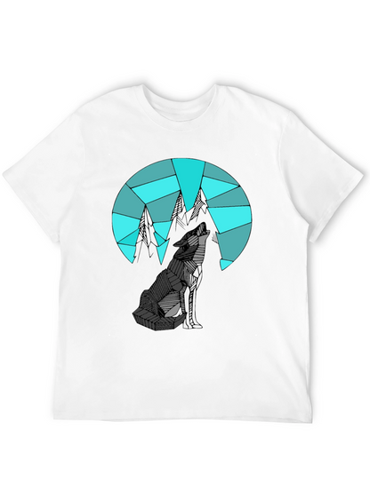 Camiseta Negra con Diseño de Lobo y Montañas Geométricas