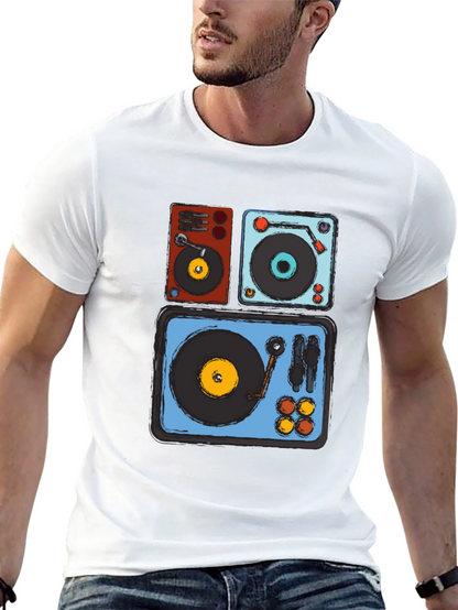 Camiseta Negra con Diseño de Tocadiscos Retro