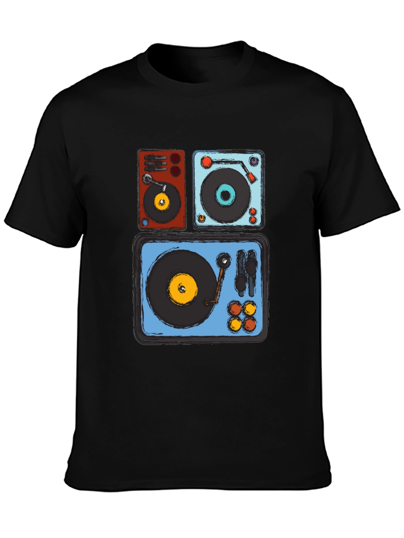 Camiseta Negra con Diseño de Tocadiscos Retro